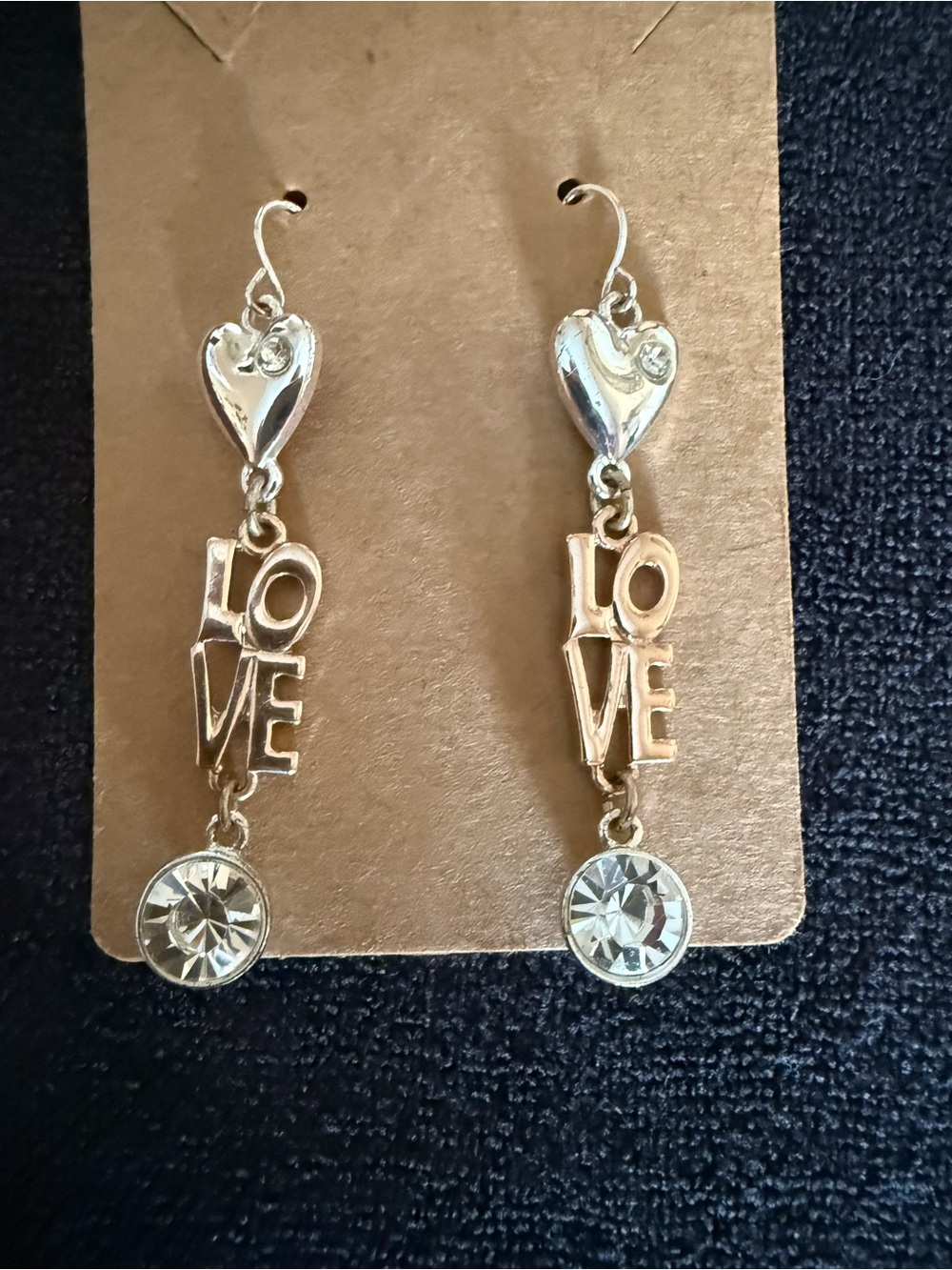 LOVE Heart Drop Earrings in Silver and Rose Gold